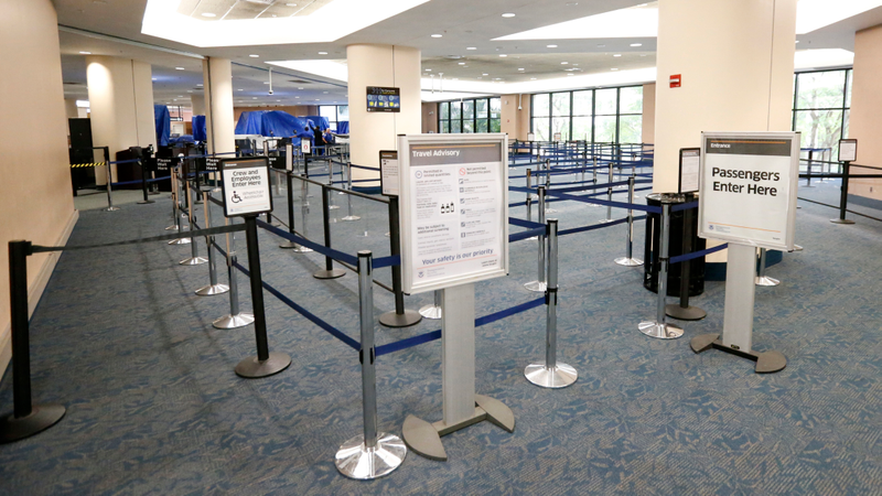 There are no lines to board flights at the Palm Beach International airport after flights in and out were cancelled in the afternoon as Hurricane Matthew advances, Thursday, Oct. 6, 2016, in West Palm Beach, Fla. Officials at Florida’s major airports are monitoring conditions as Hurricane Matthew bears down on Florida. (Image: AP)